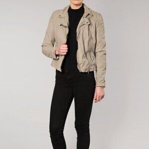 Muubaa Indus Beige Leather Biker Jacket